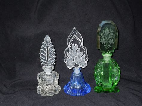 Vintage CZECH GLASS Perfume Bottle 1920s Acid Etched Signed