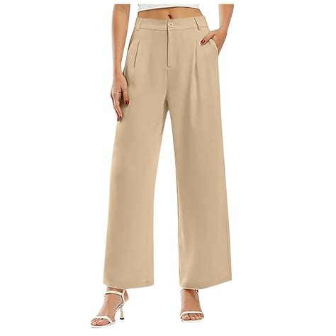 Womens Wide Leg Pants High Waisted Work Dress Pants Loose Fit Back Elastic Waist Business