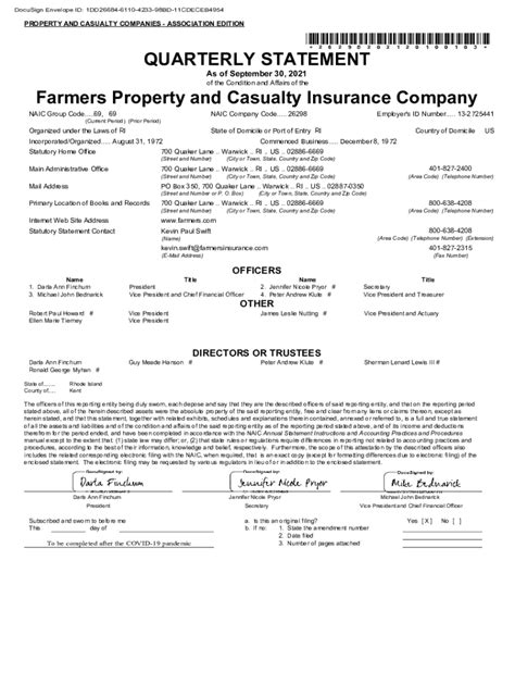 Fillable Online Dbr Ri QUARTERLY STATEMENT Farmers Property And