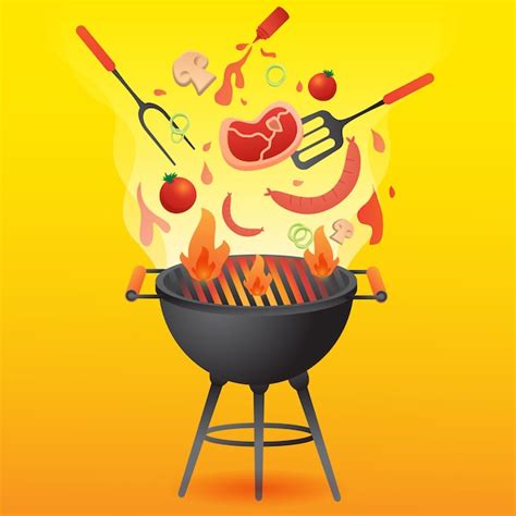 Premium Vector Bbq Grill Party With Food Flat Style Illustration