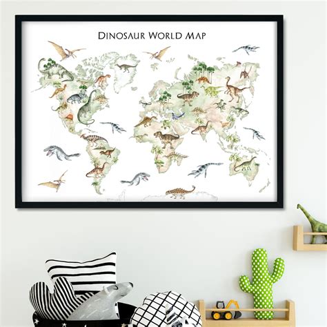 Dinosaur World Map Kids World Map Dinosaur Print Dinosaur Wall Art
