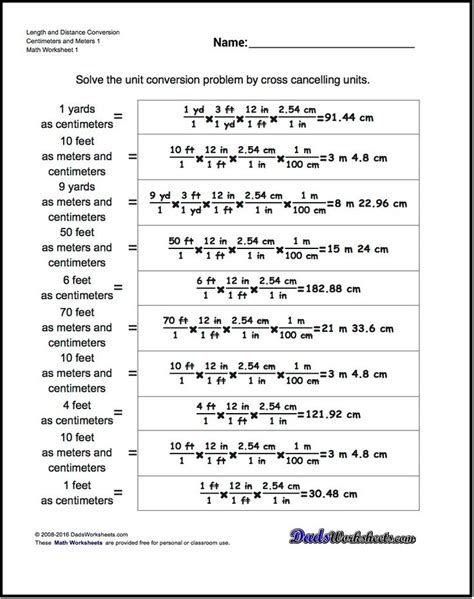 Physics Unit Conversions Worksheet Metric Conversion Work