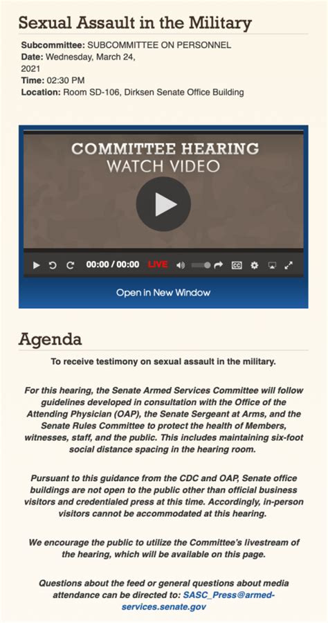 Senate Armed Services Subcommittee On Personnel Hearings Sexual