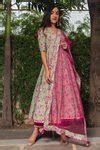 Buy Pink Cotton And Soft Net Print Hand Block Leaf Neck Anarkali Pant