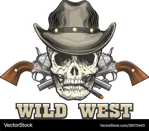 Skull In Cowboy Hat With Two Revolvers Royalty Free Vector