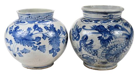 Two Korean Bunwon Blue And White Porcelain Jars