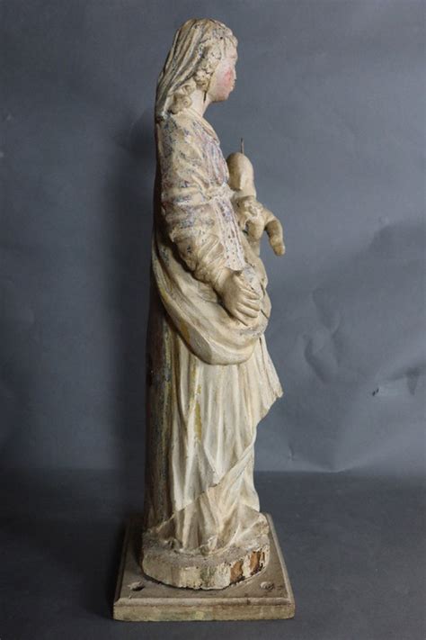 Scultura Madonna Col Bambino Fine Xvii Secolo Antikeo