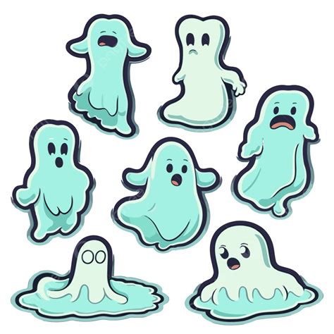 Conjunto De Pegatinas De Fantasmas De Dibujos Animados Vector Png