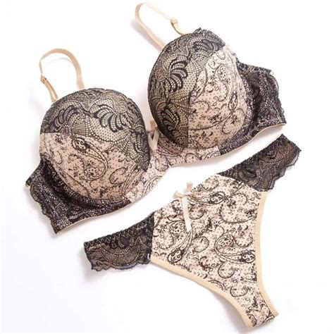 Women Sexy Thong Lace Patchwork Push Up Bra Set Lingerie Women