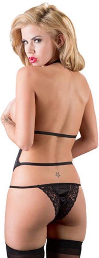 Cottelli Collection Erotische Jarretel Set Met Open Top Halter Kraag