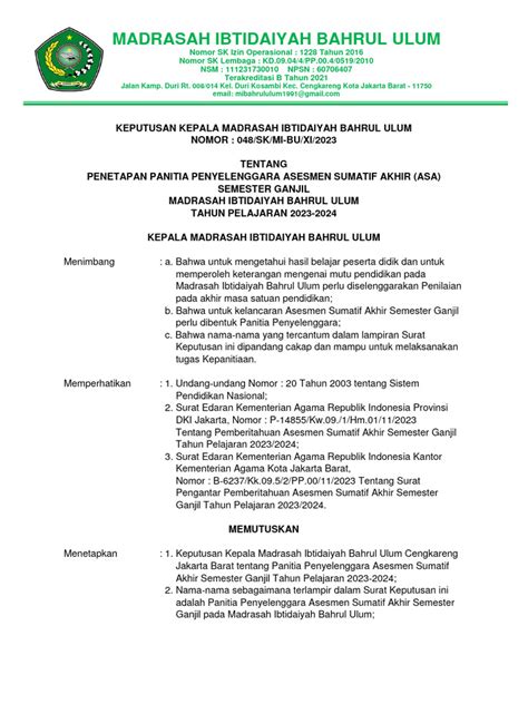 Sk Panitia And Pembagian Tugas Asas Ganjil 2023 Pdf