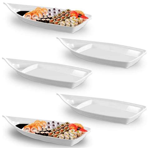 Kit 5 Barcas 58 Cm Em Melamina Branca Para Comida Japonesa Utilgoods