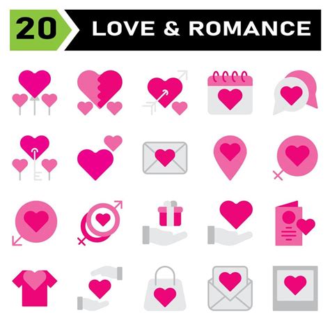 Love And Romance Icon Set Include Balloon Love Romantic Heart Valentine Broken Romance