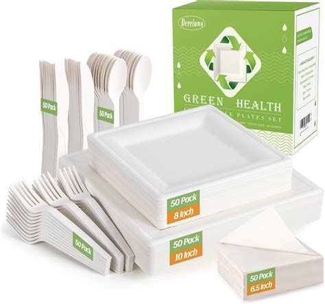 Amazon BIRCHIO 300 Piece 50 Sets Biodegradable Paper Plates Set