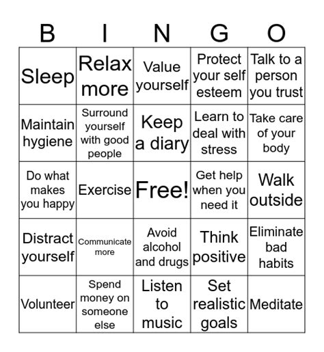 Mental Wellness Bingo Card