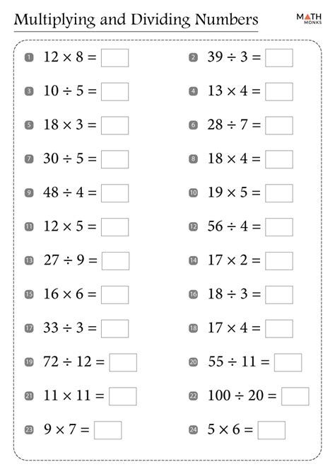 Multiplication And Division Worksheets With Answer Key Worksheets Library