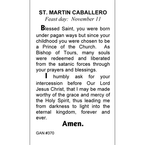 St Martin Caballero Prayer Card Gannon S Prayer Card Co