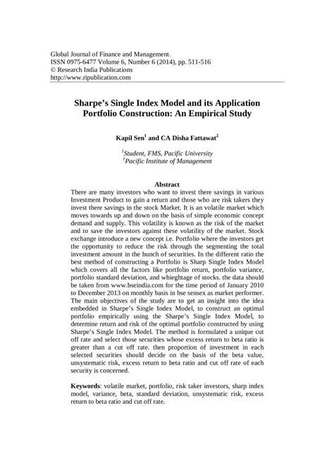 PDF Sharpes Single Index Model And Its Application S Single Index