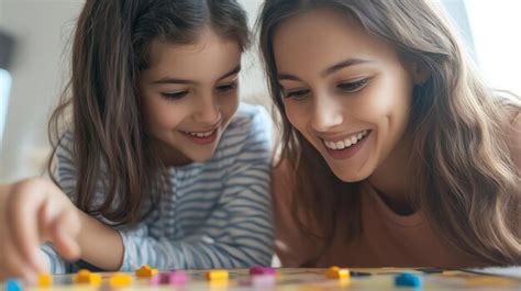 A mother and daughter are playing a board game together | Premium AI ...