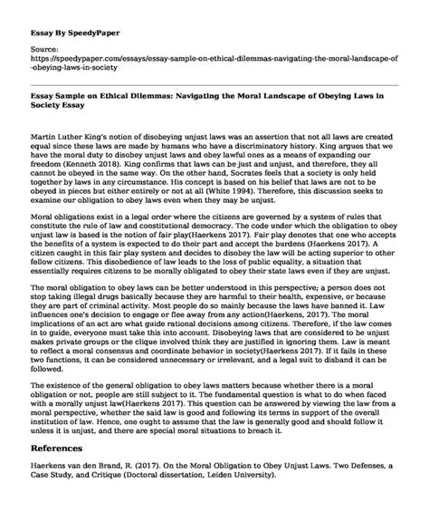 📚 Essay Sample On Ethical Dilemmas Navigating The Moral Landscape Of Obeying Laws In Society