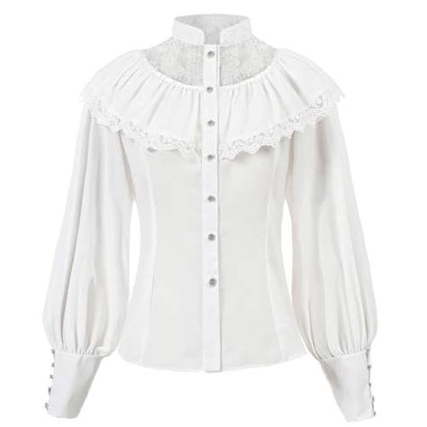 Nuoqi Victorian Blouse Womens Gothic Shirt Vintage Long Sleeve Lotus Ruffle Tops In 2024