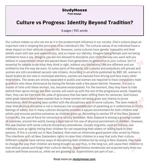 Culture Vs Progress Identity Beyond Tradition Free Essay Example