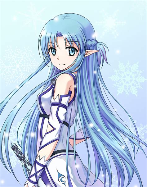 Safebooru 1girl Asuna Sao Alo Blue Eyes Blue Hair Detached Sleeves Highres Long Hair Pointy