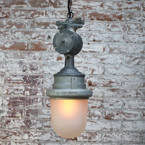 Grey Metal Vintage Industrial Frosted Glass Pendants Hanging Lamp For Sale At 1stdibs