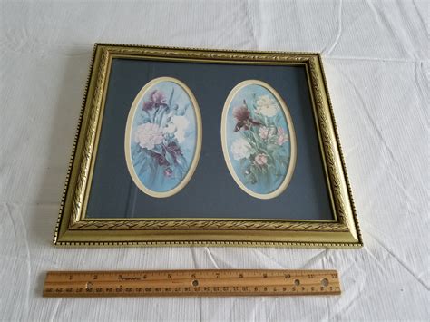 Vintage Framed Litho Floral Oval Prints Signed Glynda Turley Etsy