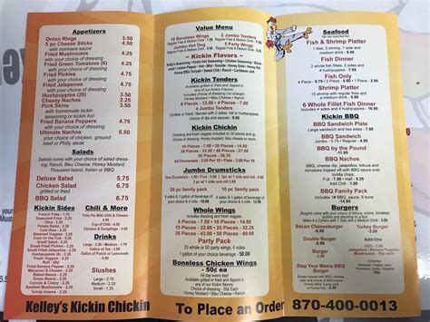 Menu At Kelleys Kickin Chicken Restaurant West Memphis