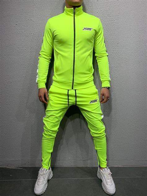 Traf Striped Tracksuit Sweatpant Sweater Neon Green 4541 Fash Stop