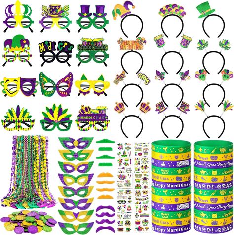 Gemscream 178 Pcs Mardi Gras Party Favors Set Mardi Gras Beads Necklaces Bulk Mardi