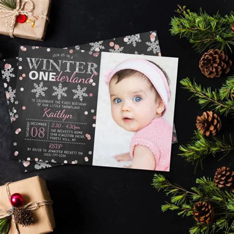 Winter Onederland Chalkboard St Birthday Photo Invitation Zazzle