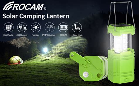 LED Solar Camping Light ROCAM Camping Wind Up Lantern Hand Crank