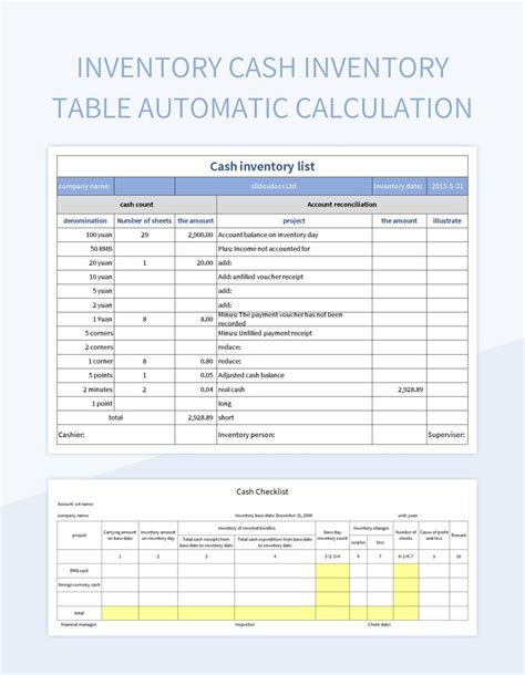 Inventory Cash Inventory Table Automatic Calculation Excel Template And