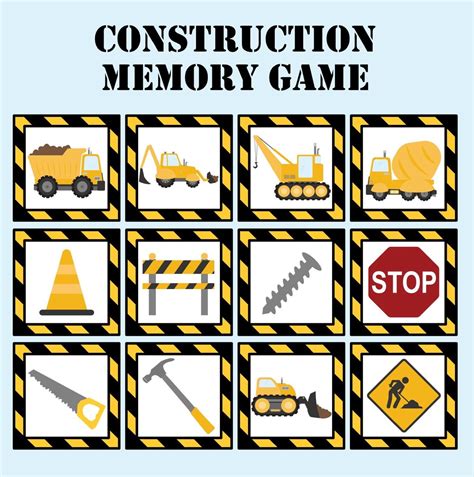 Construction Memory And Matching Game Construction Game Instant