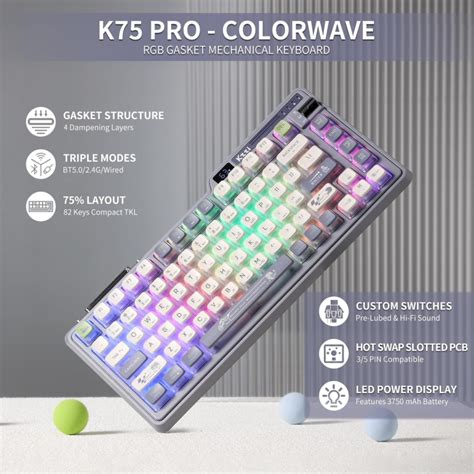 RK KZZI K75 PRO Wireless Gasket Mechanical Keyboard RGB Hot Swappable Custom Gaming Keyboard