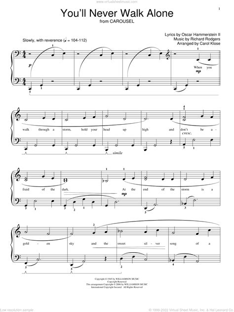 Hammerstein - You'll Never Walk Alone sheet music (beginner) for piano ...