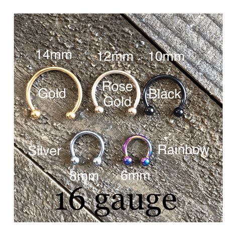 Set Of 2 16g Gauge Nose Septum Piercing 14mm To 6mm 5 Colors