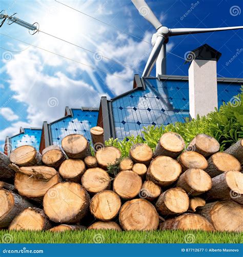 Renewable Energies Sources Wind Solar Biomass Stock Image Image Of