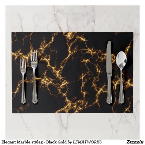 Elegant Marble Style3 Black Gold Paper Placemat