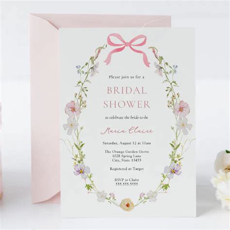 Wildflower Pink Bow Bridal Shower Invitation Zazzle