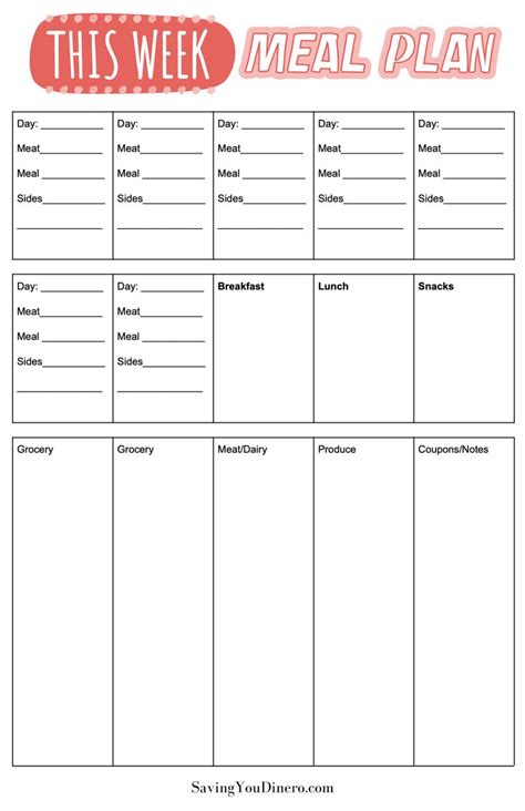 Free Printable Meal Prep Worksheet Weekly Meal Planner Template Meal