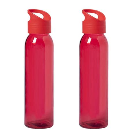 2x Stuks Glazen Waterfles Drinkfles Rood Transparant Met Schroefdop Met