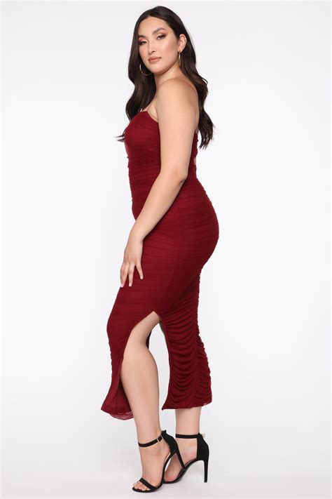 Ruched And Ready Midi Dress Burgundy Fashion Nova