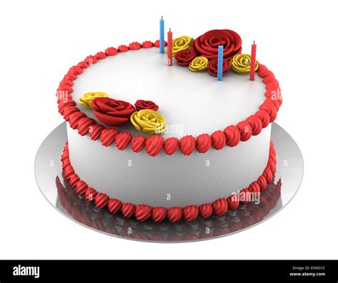 Round Birthday Cake With Candles Isolated On White Stock Photo Alamy