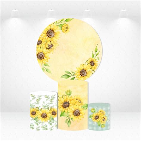 Painel Redondo Kit De Capas De Cilindros Floral Girassol Elo