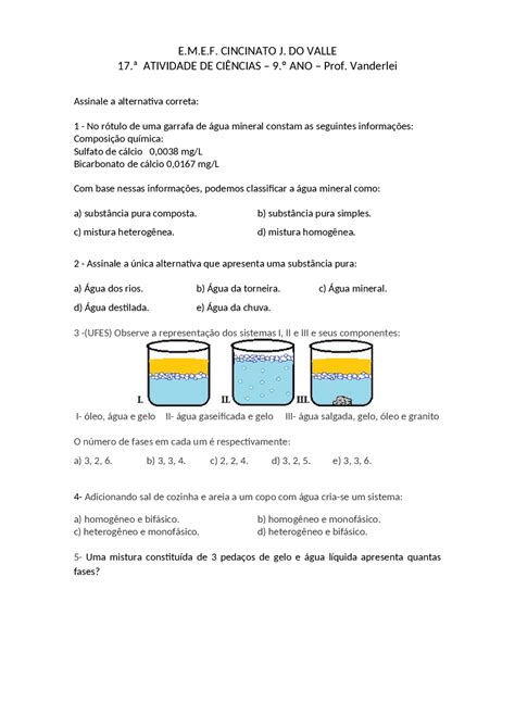 Atividades Sobre Misturas QuÍmica E CiÊncias Exercícios Química