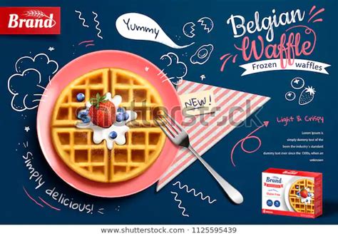 Belgian Waffle Ads Delicious Fruit Cream Royalty Free Stock Image