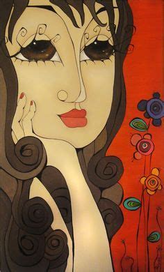 A Painting Of A Woman S Face With Long Hair And Flowers In The Background